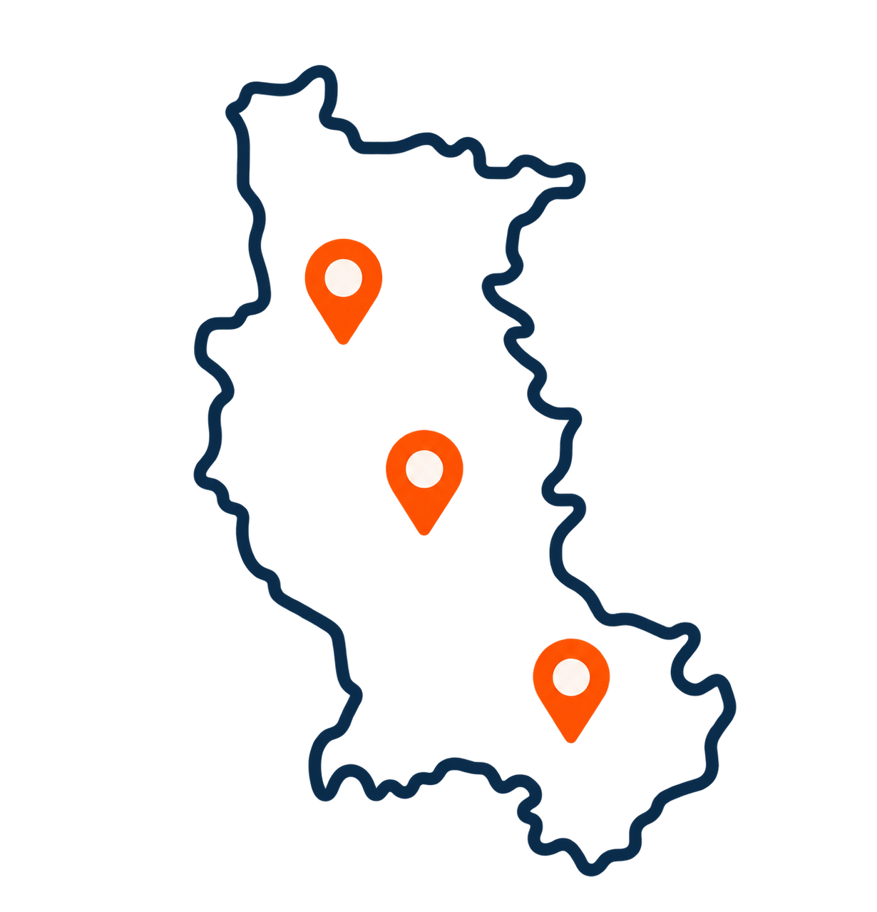 Carte stylisée à trois repères orange